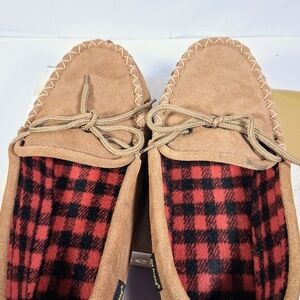 Men's Size 10 Old Friend Footwear 588161 Plaid Red And Black Lined Slippers